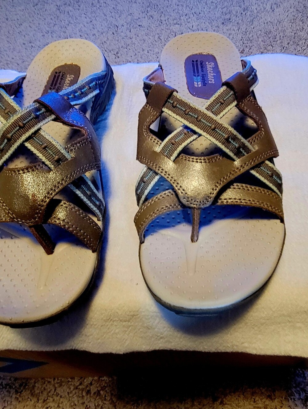 Skechers Tan and Blue Cross-Strap Women's Sandals
